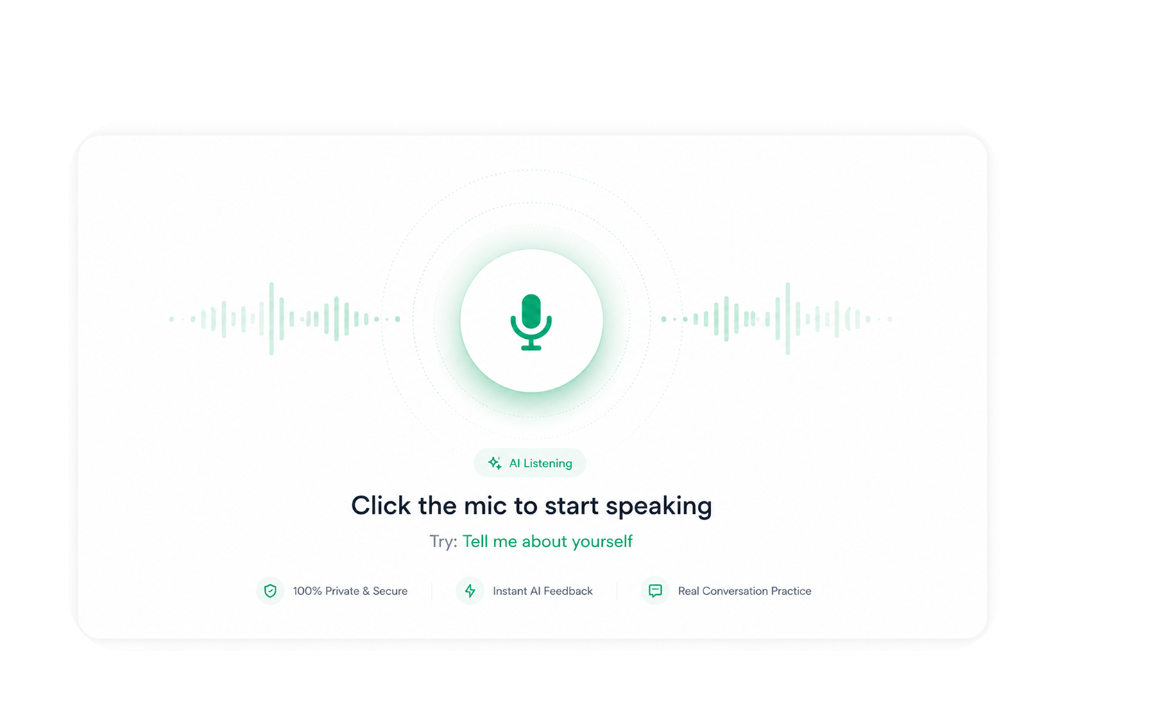 Click the mic to start speaking — app interface example