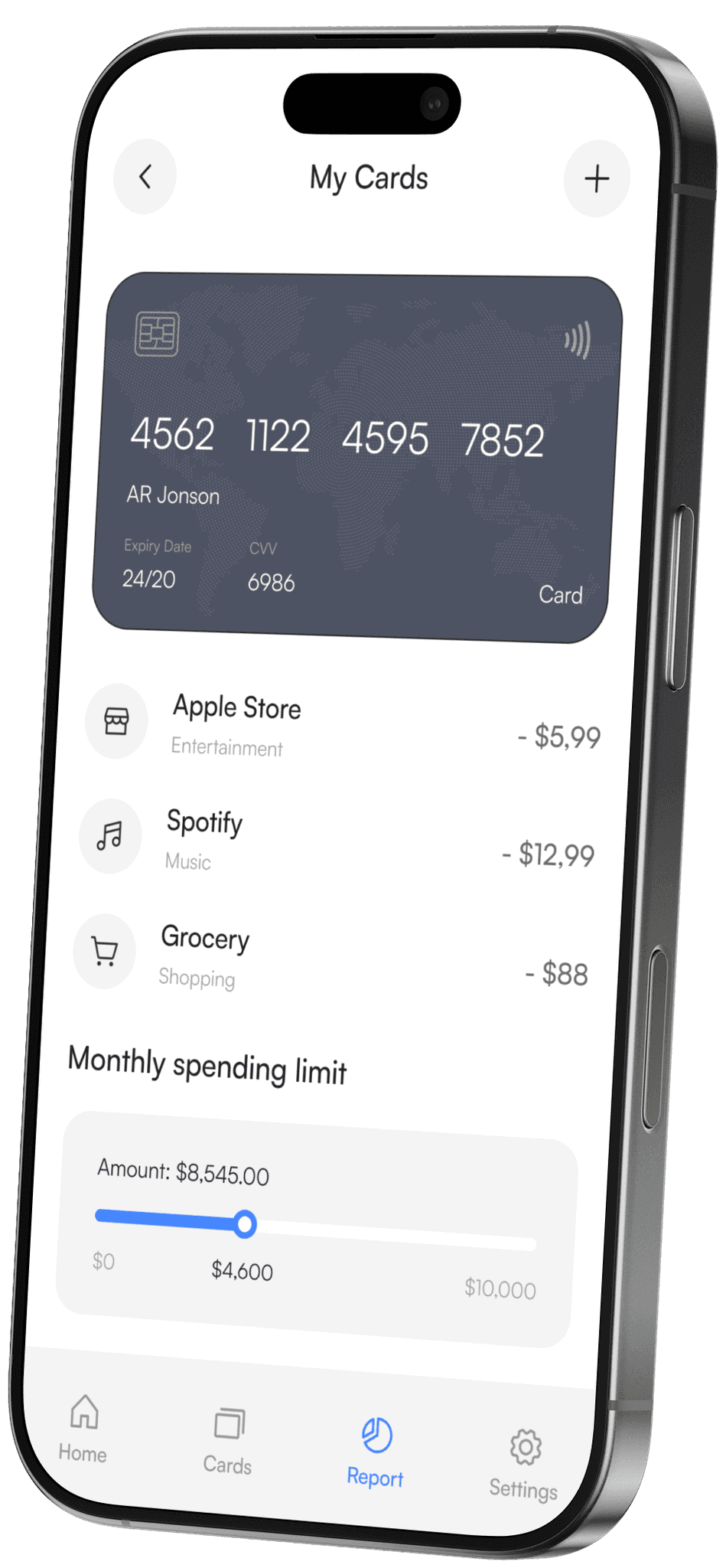 Payment cards and recent transactions in the Weelume app